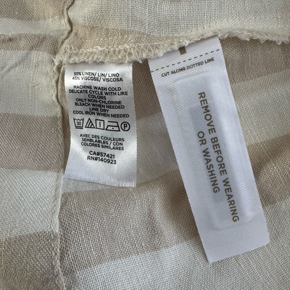 Loft Linen Blend Striped V-neck Button Down Shirt Midi Dress Puff Sleeve - 2 - Picture 4 of 4